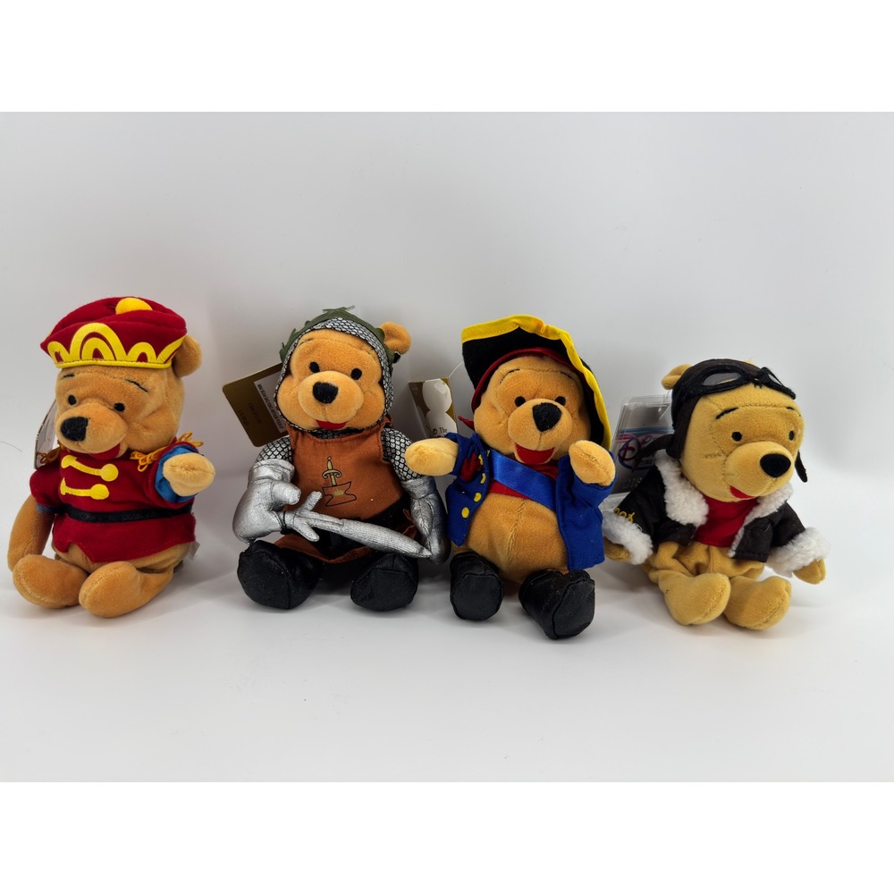 Disney Store Winnie the Pooh Mini Bean Bag Plush Lot King Knight Pirate Pilot 8"